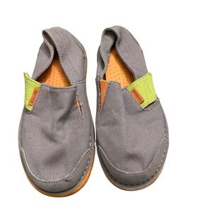 CROCS Kids Gray Moccasins with Orange and Green Highlights